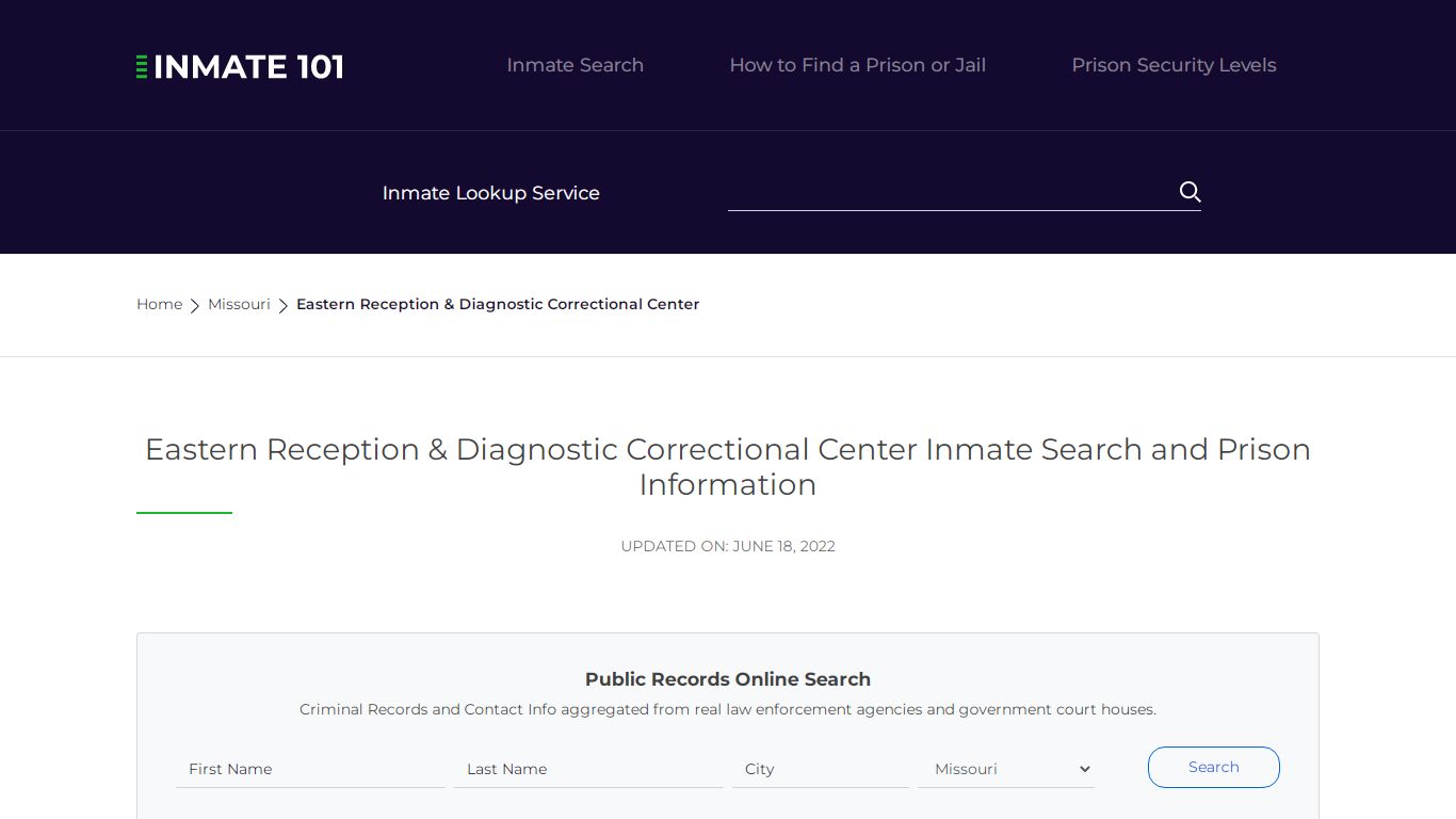 Eastern Reception & Diagnostic Correctional Center Inmate Search ...
