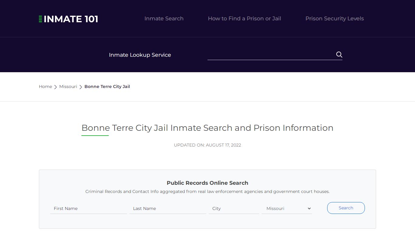 Bonne Terre City Jail Inmate Search and Prison Information