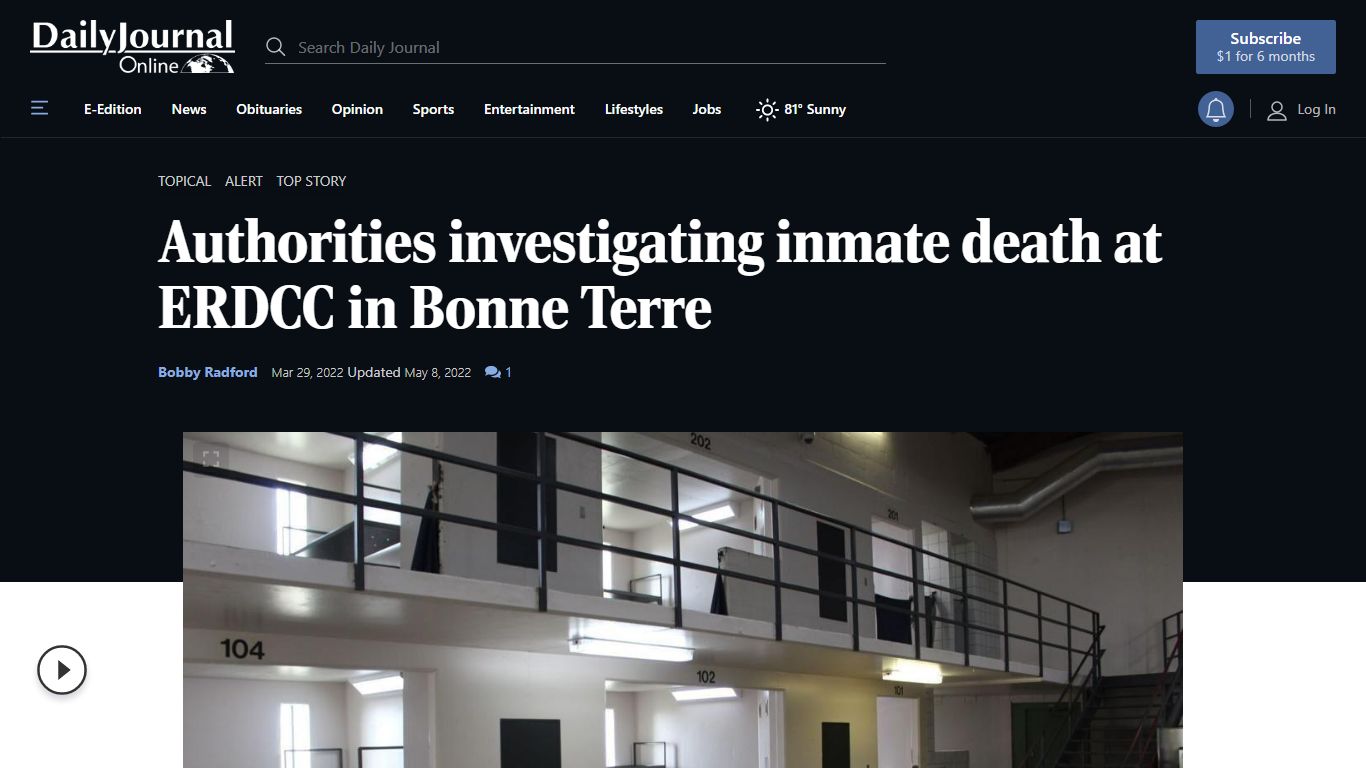 Authorities investigating inmate death at ERDCC in Bonne Terre